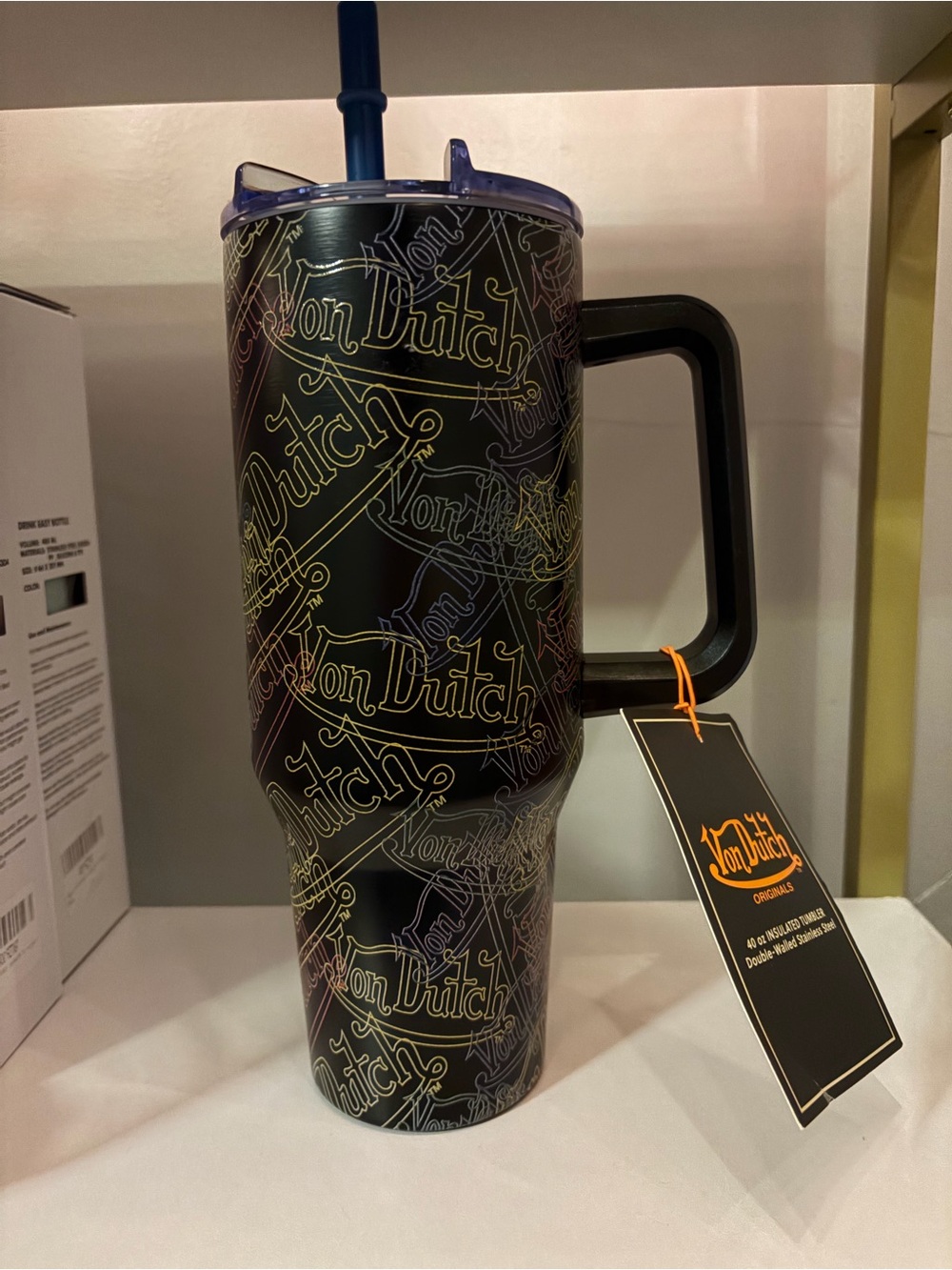 Von Dutch Black Tumbler with Multicolor Logo Accents